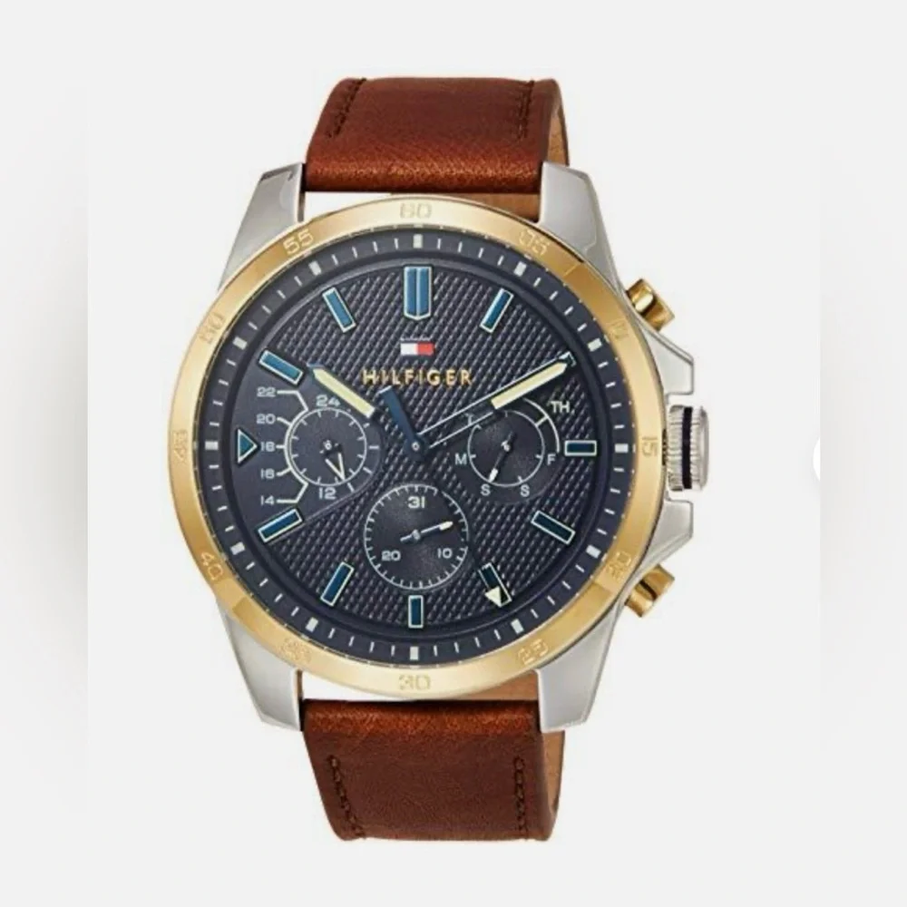 Tommy Hilfiger Men's Brown Quartz Stainless Steel and Leather Strap Casual Watch